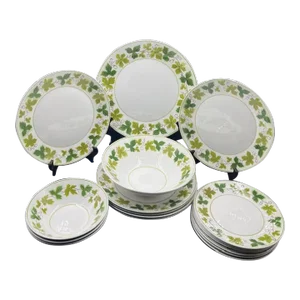 Mid 20th Century Mikasa Ivy-Green Wood Pattern Dinnerware Set- 18 Pieces