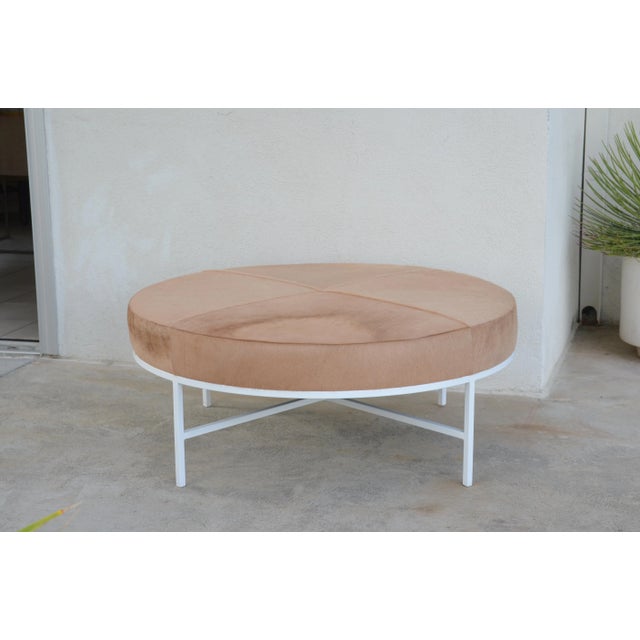 Contemporary White and Beige Hide 'Tambour' Ottoman or Coffee Table by Design Frères For Sale - Image 3 of 10