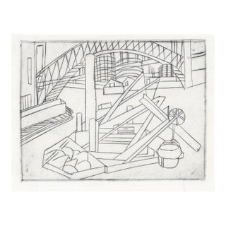 1950s Mid Century Modern Industrial Etching For Sale