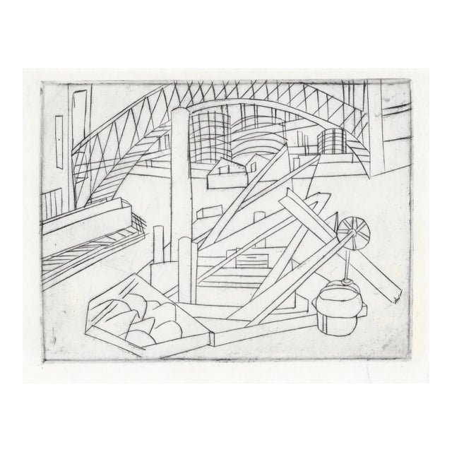 1950s Mid Century Modern Industrial Etching For Sale