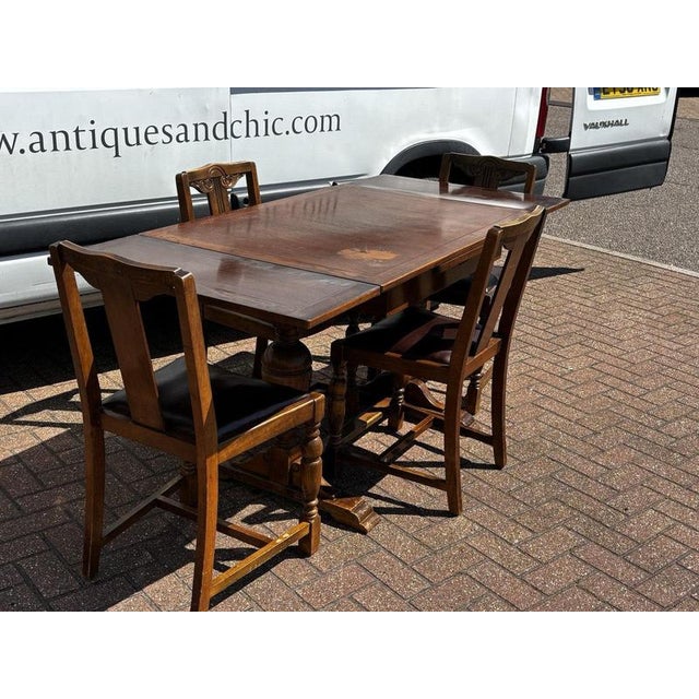 Extendable Draw Leaf Table and Chairs, Set of 5 For Sale - Image 12 of 14
