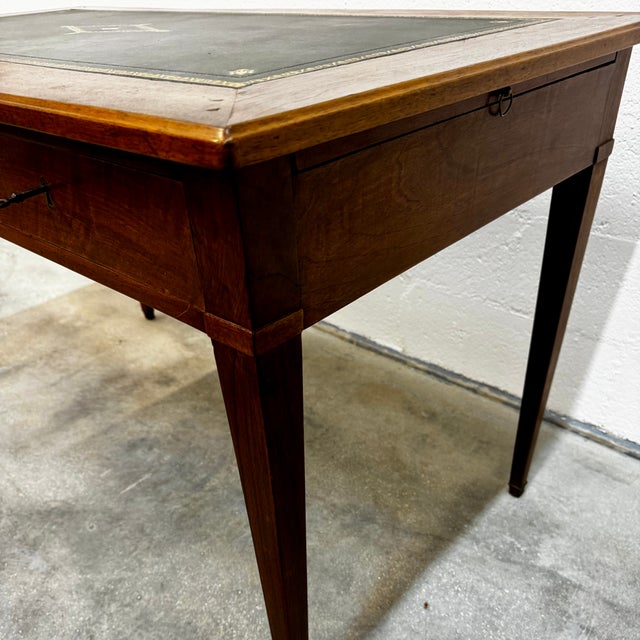 Louis XVI Style Flat Desk in Wood with Green Leather Top, France, 1950s For Sale - Image 3 of 10