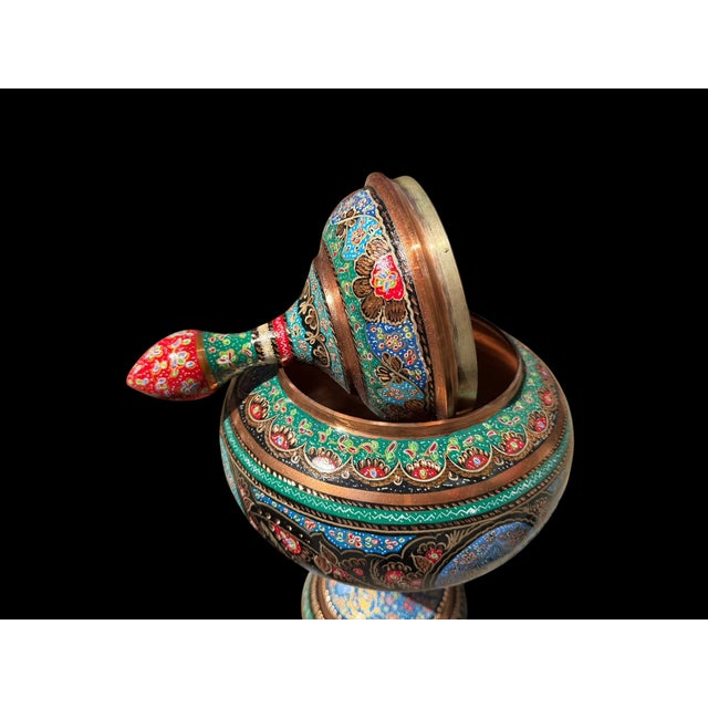 Vintage Hand Painted Copper Pedestal Urn For Sale - Image 9 of 12