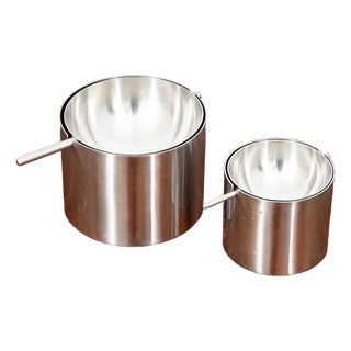 Mid Century Danish Modern Stelton Ashtray Set Stainless Steel Arne Jacobsen For Sale