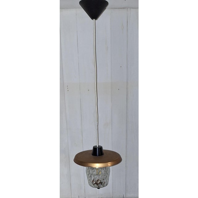 Vintage Ceiling Lamp with Glass Shade and Copper Cover, 1970s, in Very Good conditions. Designed 1970 to 1979 Up to 250V...