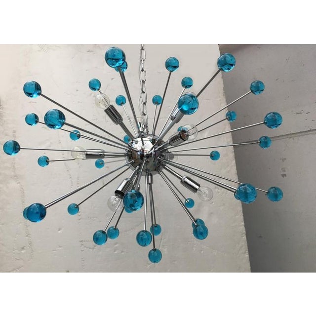 Contemporary Contemporary Murano Glass Sputnik Blue Italian Handmade Chandelier For Sale - Image 3 of 13