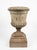1990s Pair of Neoclassical Style Weathered Cast Stone Campana Urns on Pedestals For Sale - Image 5 of 12
