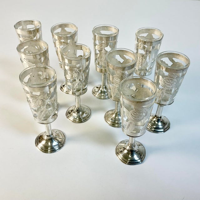 1950s 1950s Vintage Boho Chic Art Deco Mexican Antonio Pineda Sterling Silver Cordials - Set of 10 For Sale - Image 5 of 13