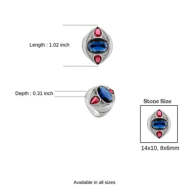 Bochic Sterling Silver Cocktail Ring With Blue & Red Cz Gemstone - Size 9 For Sale - Image 9 of 12