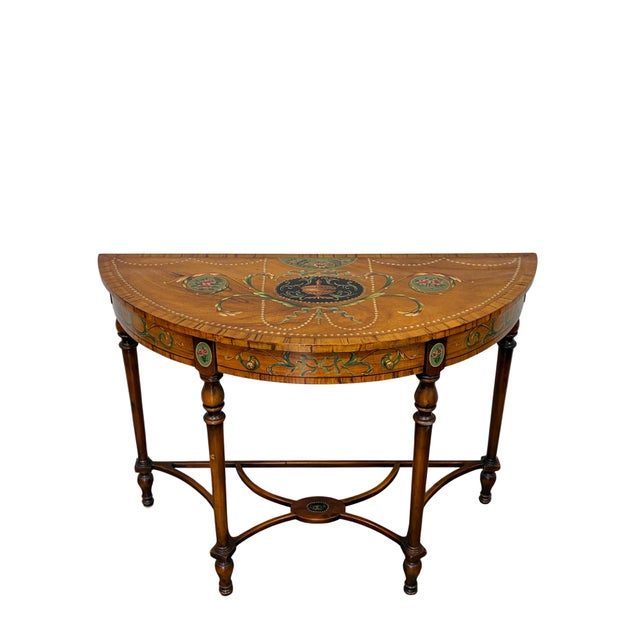 Neoclassical Late 20th Century Neoclassical Adam Style Paint-Decorated Demilune Console Table With Drawers For Sale - Image 3 of 11