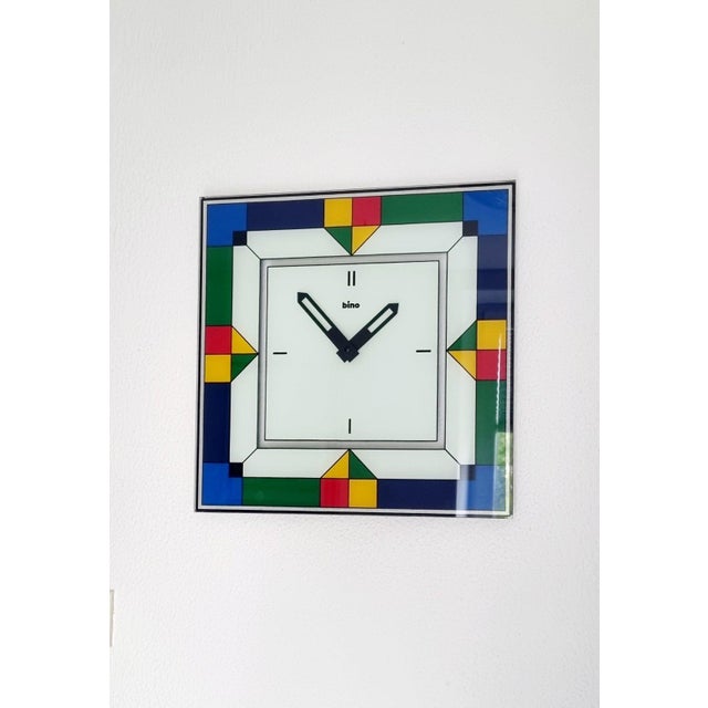 Large Glass Wall Clock by Bino, 1980s, in Very Good conditions. Designed 1980 to 1989 This piece has an attribution mark,...