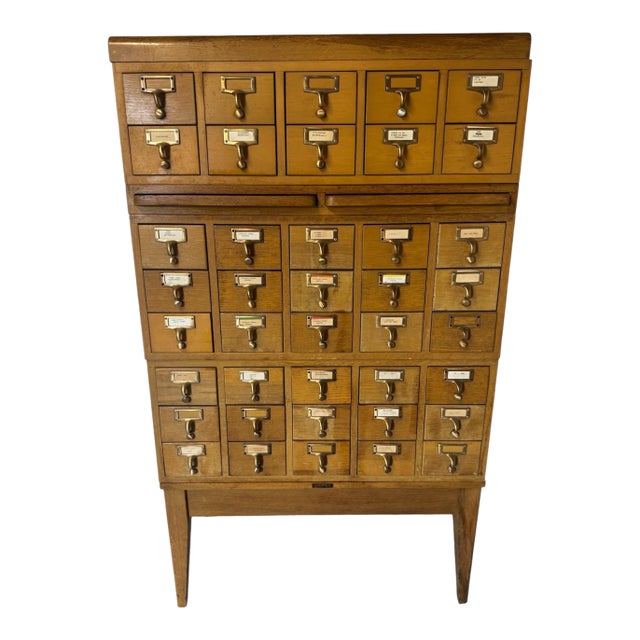 Gaylord Bros., Inc. Vintage Oak Library Card Catalog Cabinet With Pull-Out Writing Shelf, 40 Drawers For Sale