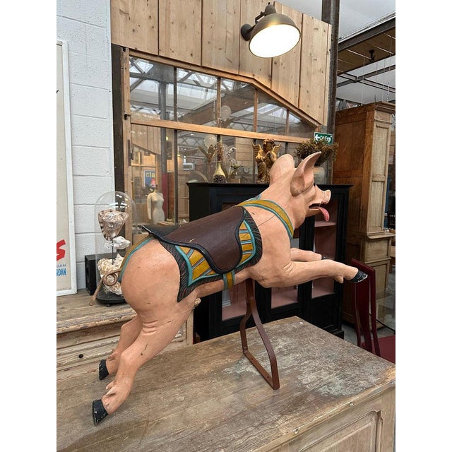 Old wooden merry-go-round pig Pretty marks of time…. I have official proof of authenticity such as vintage catalogs,...