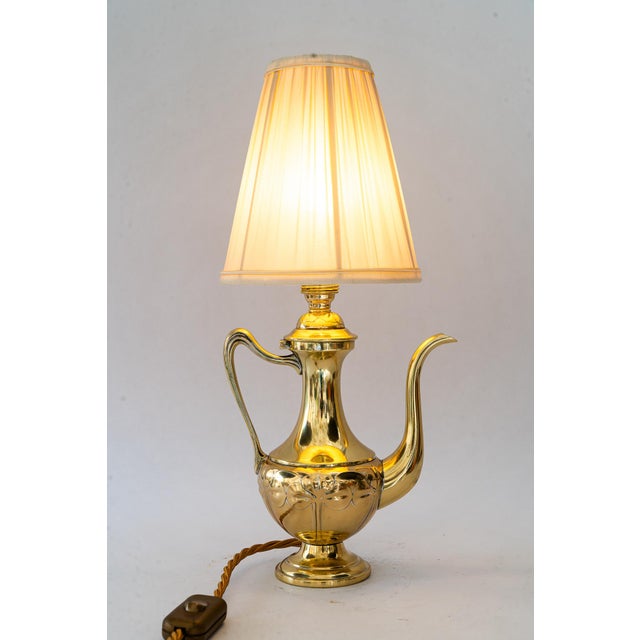 Metal Art Deco Teacan Table Lamp with Fabric Shade, Vienna, Austria, 1920s For Sale - Image 7 of 17