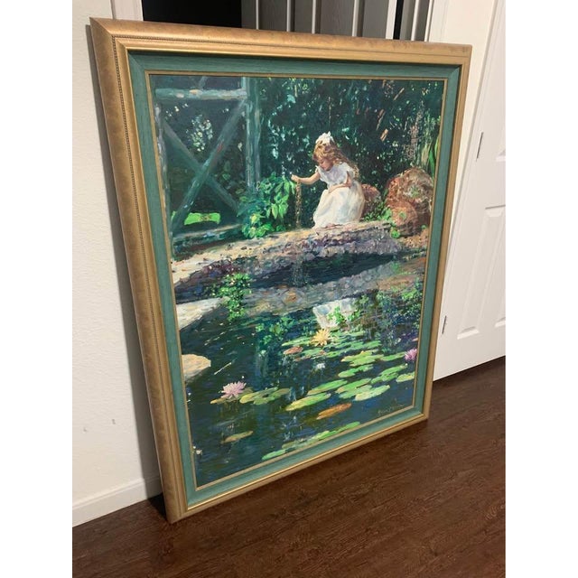 Impressionist 1990s Monumental Original Oil on Canvas by Nelda Pieper | "Enlightened Reflection" | 55" Large For Sale - Image 3 of 7