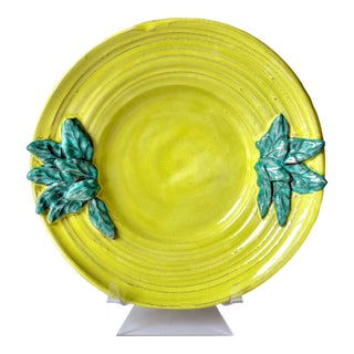 Chartreuse Majolica Leaf Pasta Bowl For Sale
