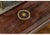 A wooden campaign-style box or writing case on a stand in a dark mahogany with brass corner mounts, a recessed brass...