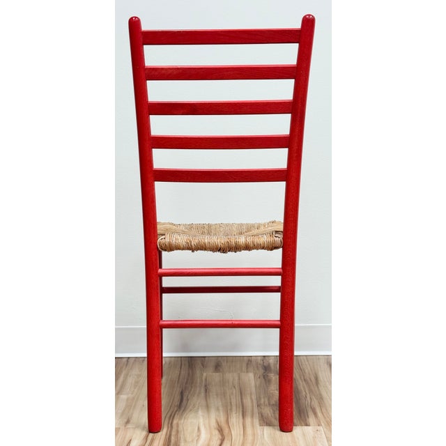 Vintage Rush Seat Red Ladderback Dining Chair For Sale In Kansas City - Image 6 of 8