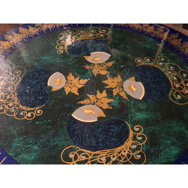 Rare coffee table model "Mygge" with aluminium Poul Cadovius & Bjørn Wiinblad. Hand painted by Susanne Fjeldsoe Myggeby,...