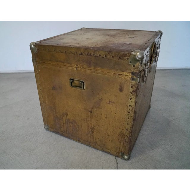 1960's Hollywood Regency Patinated Brass Campaign Cube Trunk For Sale - Image 10 of 13
