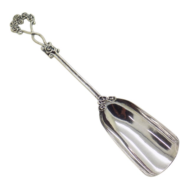 Vintage Italian Handmade Genuine Silver Sugar Spoon With Flower Design, Made in Tuscany (Arezzo) For Sale