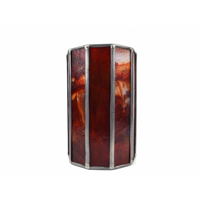 Art Deco Late 20th Century Handmade Stained Red Glass Candle Holder Hurricane Shade Cover For Sale - Image 3 of 8