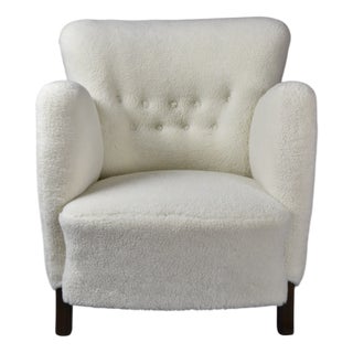 Danish Wingback Armchair in Wool Upholstery, 1940s For Sale