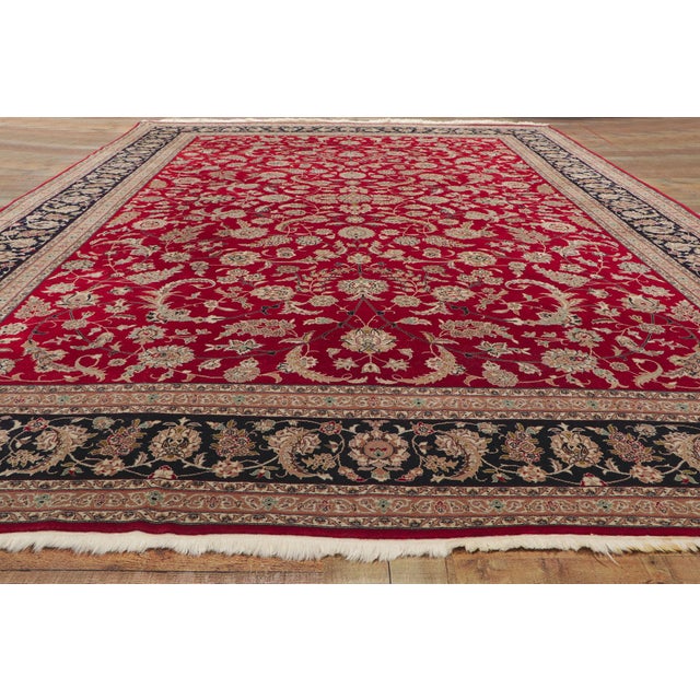 Red Vintage Indian Tabriz Wool and Silk Rug, 09'09 X 13'07 For Sale - Image 8 of 10