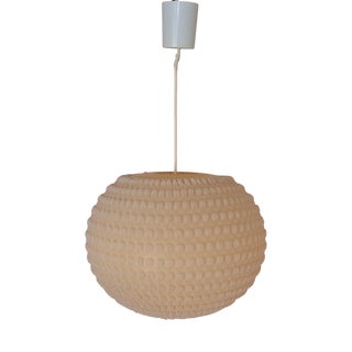 Vintage Ceiling Lamp with Spherical Plastic Shade with Slightly Tinted Synthetic Fiber Cover, 1970s For Sale