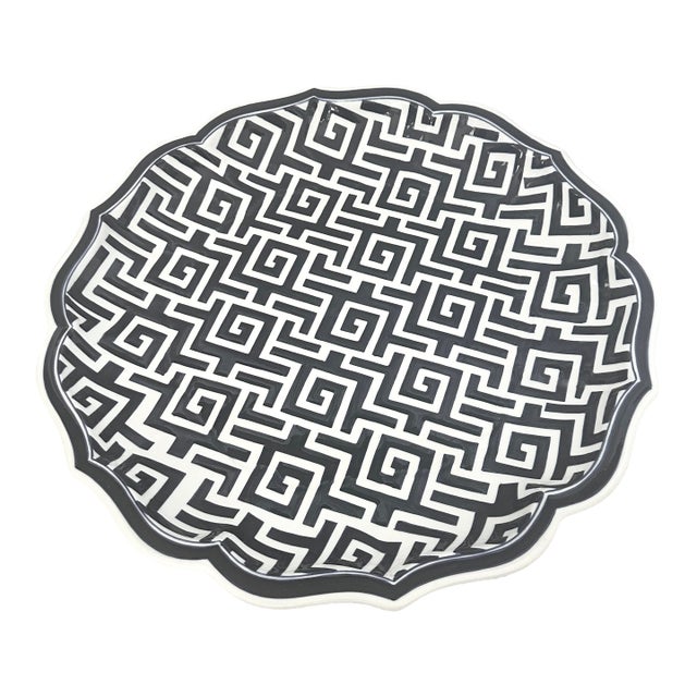 Blue & White Greek Key Decorative Bowl For Sale