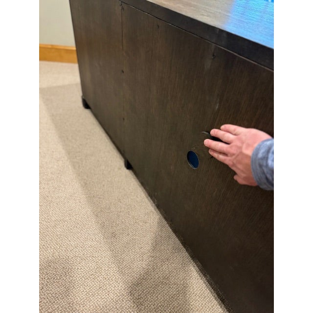 Brown Restoration Hardware 20th Century English Slider Glass Media Console For Sale - Image 8 of 8