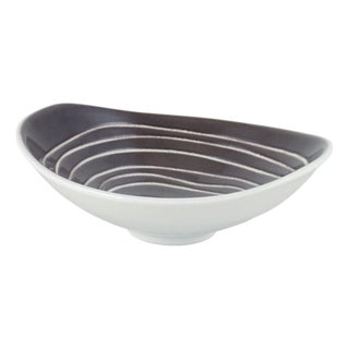 Asymmetrical Ceramic Bowl with Linear Decoration by Hjördis Oldfors for Upsala-Ekeby, 1960s For Sale