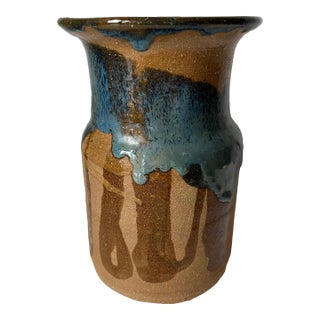 Vintage Studio Art Pottery Turquoise Glazed Vase-Signed For Sale