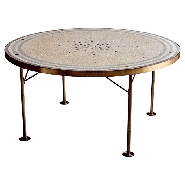 Gold Round Mosaic Coffee Table with Brass Rim by Berthold Müller, 1950s For Sale - Image 8 of 8
