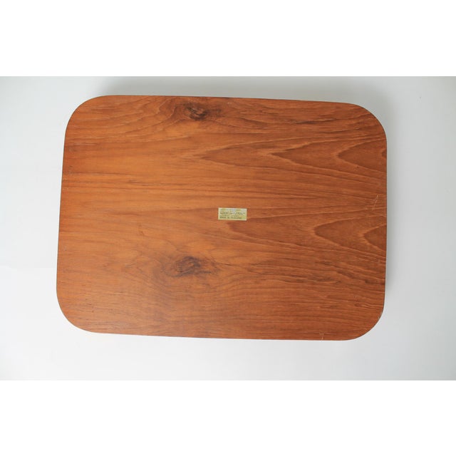 Brown Vintage Teak & Brass Serving Tray For Sale - Image 8 of 11