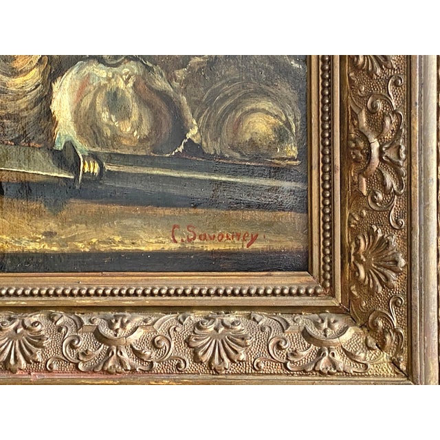 Savourey, Still Life with Oysters, Shell and Glass of Wine, 19th Century, Oil on Canvas, Framed For Sale - Image 5 of 7