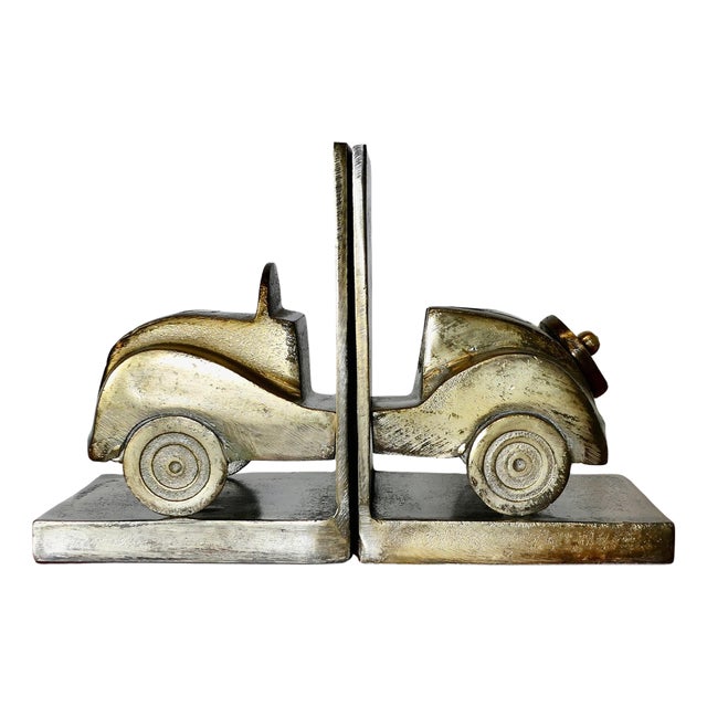 Brass Desk Top Bookends in the shape of a Vintage Car, 1980s, Set of 2 For Sale