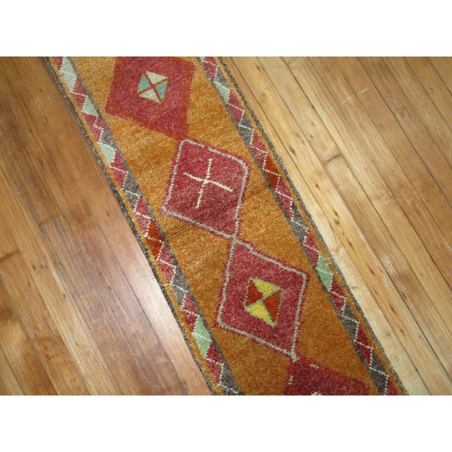Vintage Zabihi Collection Narrow Turkish Geometric Runner - 1'3" x 12'11" For Sale - Image 4 of 7