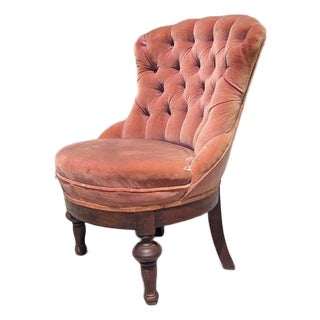 Late 20th Century Victorian Style Tufted Slipper Chair in Pink Velvet For Sale