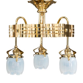 Jugendstil Chandelier with Opaline Glass Shades, Vienna, Austria, 1910 For Sale