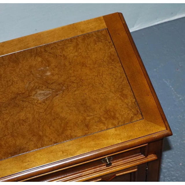 Baker Furniture Burr Walnut Bedside Cabinet with Drawer and Carved Doors For Sale - Image 11 of 16