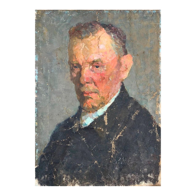Portrait Man Antique Oil Painting Original Soviet Art Ukrainian Artist Sokolovsky G. 47-34 1960s For Sale