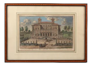 18th Century Italian Villa Borghese, Giuseppe Vasi, Coloured Engraving