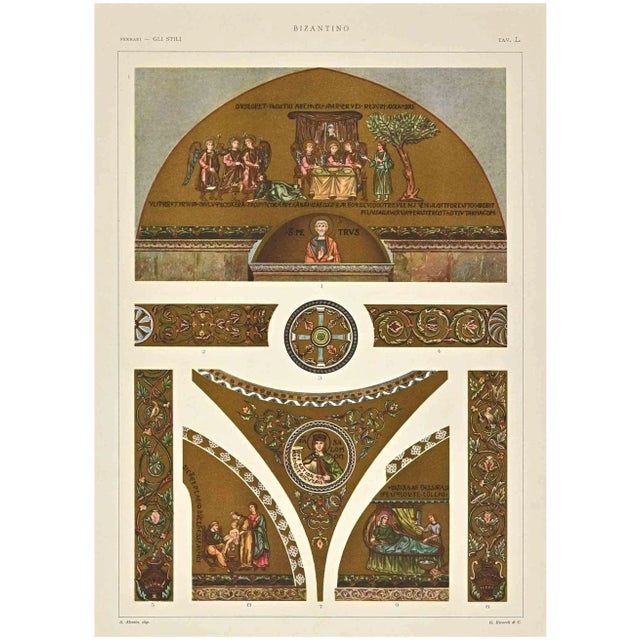 Byzantine Decorative Style is a print on ivory-colored paper realized by Andrea Alessio in the early 20th Century. Signed...