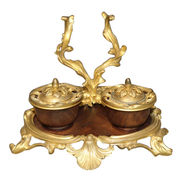 19th C. French Louis XV Style Ormolu Mounted Inkwell by Theodore Millet For Sale