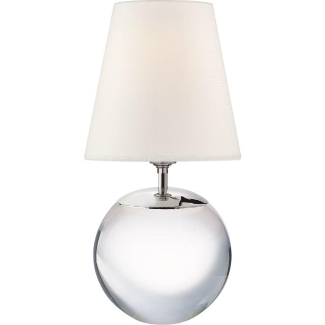 Modern Thomas O'Brien by Visual Comfort Signature Terri Large Round Table Lamp in Crystal with Linen Shade For Sale - Image 3 of 3