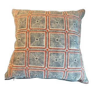 Maresca Textiles Pisa Blue Red Geometric Down Feather Throw Pillow For Sale