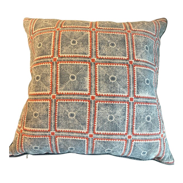 Maresca Textiles Pisa Blue Red Geometric Down Feather Throw Pillow For Sale