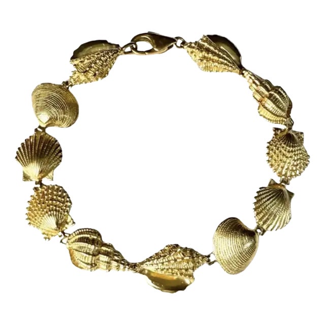Vintage 14k Yellow Gold Seashell Bracelet For Sale