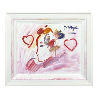 Peter Max, Profile With Two Hearts (Original Painting on Canvas), 2012 For Sale